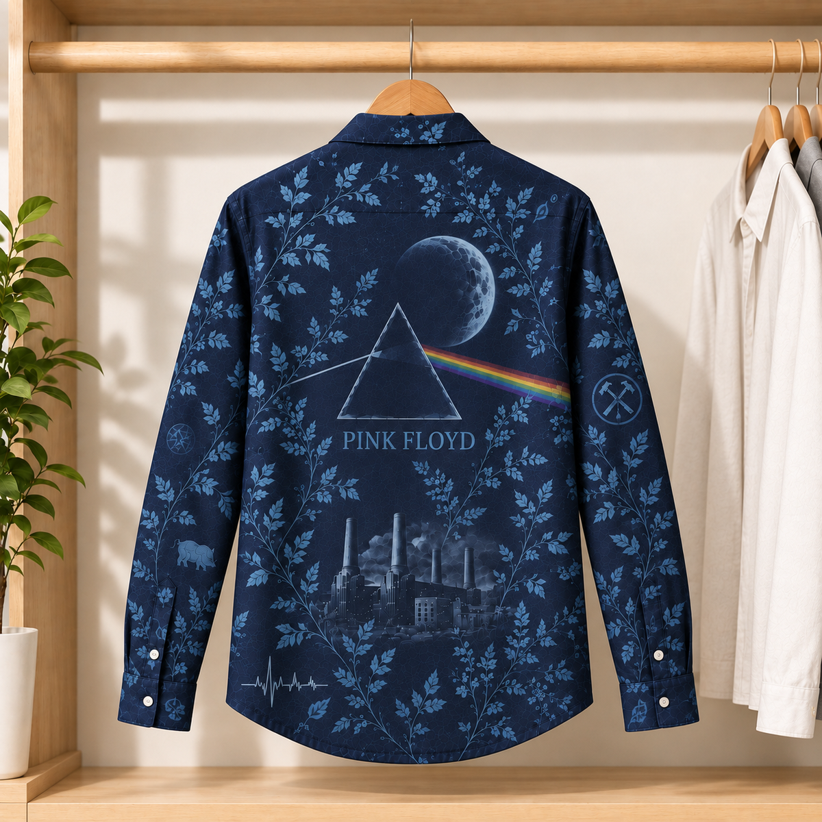 Pink Floyd Long Sleeve Shirt – Dark Side of the Moon Floral Button Up, The Wall Rock Band Shirt, Vintage Psychedelic Music Gift
