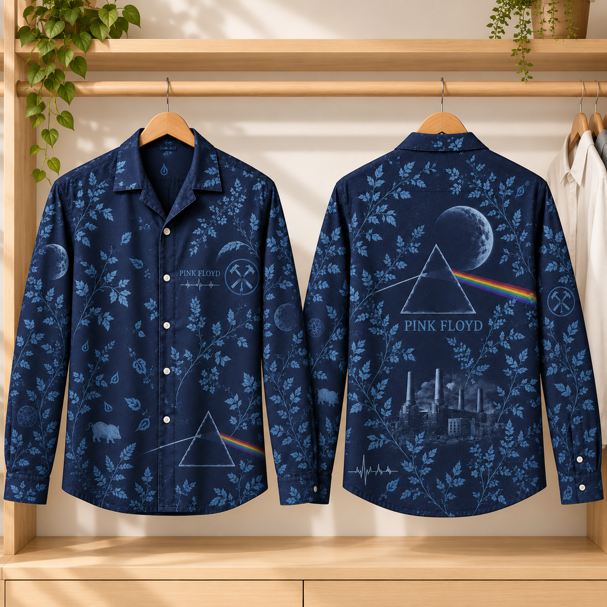 Pink Floyd Long Sleeve Shirt – Dark Side of the Moon Floral Button Up, The Wall Rock Band Shirt, Vintage Psychedelic Music Gift