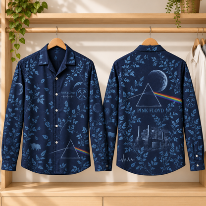 Pink Floyd Long Sleeve Shirt – Dark Side of the Moon Floral Button Up, The Wall Rock Band Shirt, Vintage Psychedelic Music Gift