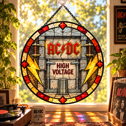 AC/DC Suncatcher, 9 Album Stained Glass Window Hanging, High Voltage Powerage Highway to Hell Classic Rock Gift