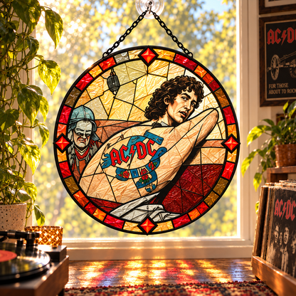 AC/DC Suncatcher, 9 Album Stained Glass Window Hanging, High Voltage Powerage Highway to Hell Classic Rock Gift