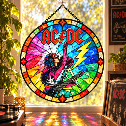 AC/DC Suncatcher, 9 Album Stained Glass Window Hanging, High Voltage Powerage Highway to Hell Classic Rock Gift