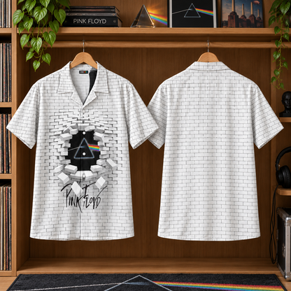 Pink Floyd Hawaiian Shirt, The Wall Brick Breakthrough Button Up, Dark Side Prism Rock Shirt, Psychedelic Classic Rock Fan Gift