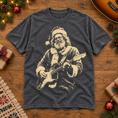 Jerry Garcia Christmas T-Shirt, Santa Claus Graphic Tee, Vintage Deadhead Holiday Shirt, Retro Rock Christmas Gift, Washed Black Tee