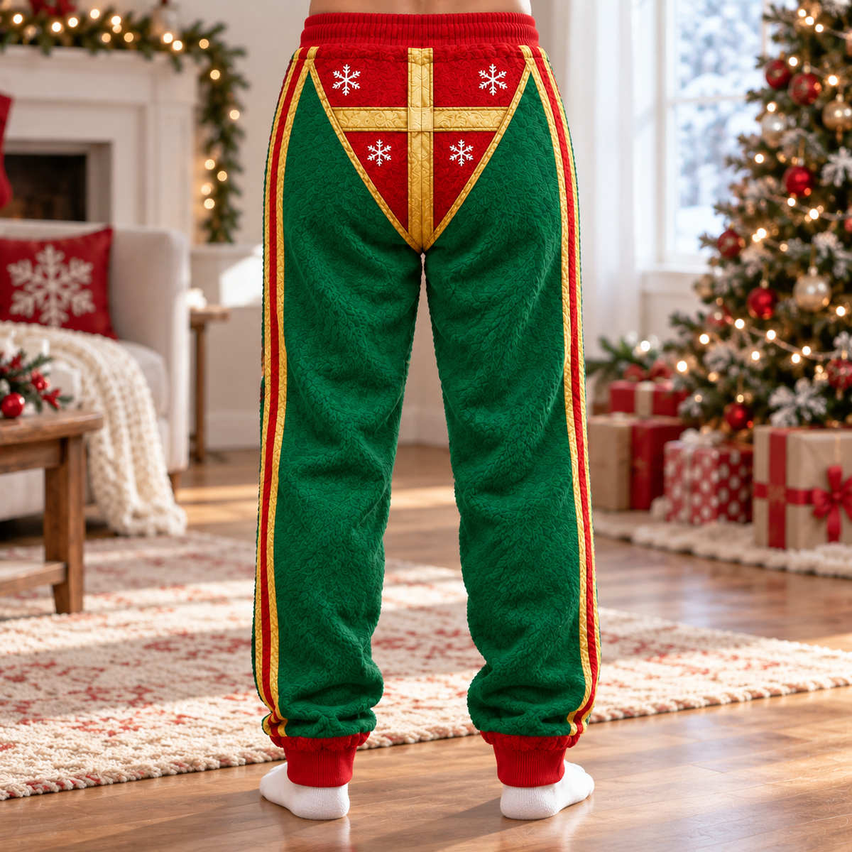 Santa's "Package" Sweatpants, Red Green Holiday Joggers, Bow & Snowflake Pajama Pants, Do Not Open Until Christmas Festive Gift