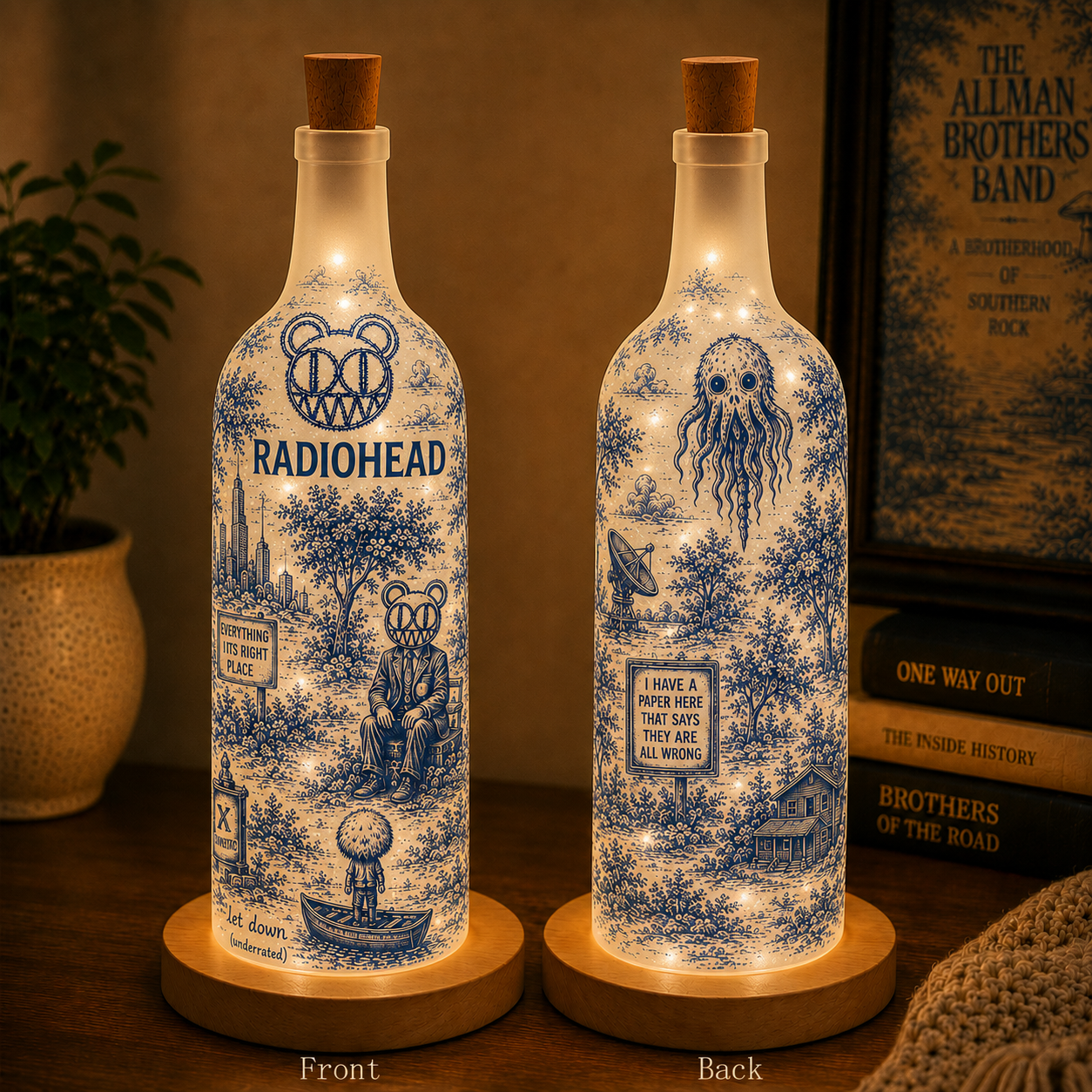 Radiohead Bottle Lamp – Handmade LED Bottle Lamp, Indie Rock Night Light Gift for Radiohead Fans