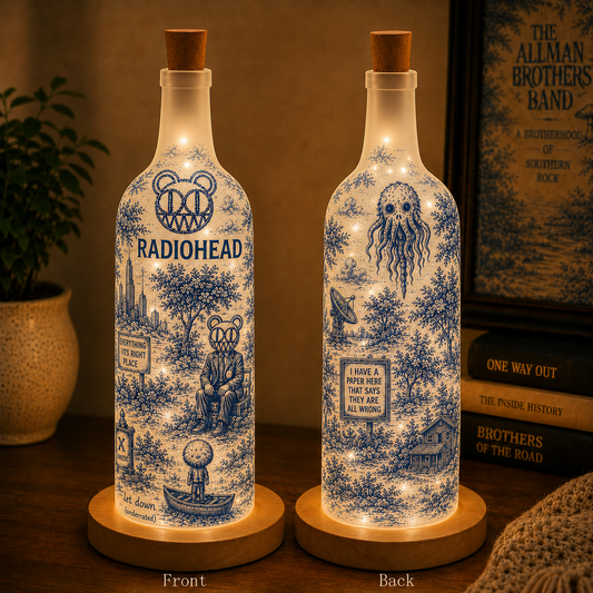 Radiohead Bottle Lamp – Handmade LED Bottle Lamp, Indie Rock Night Light Gift for Radiohead Fans