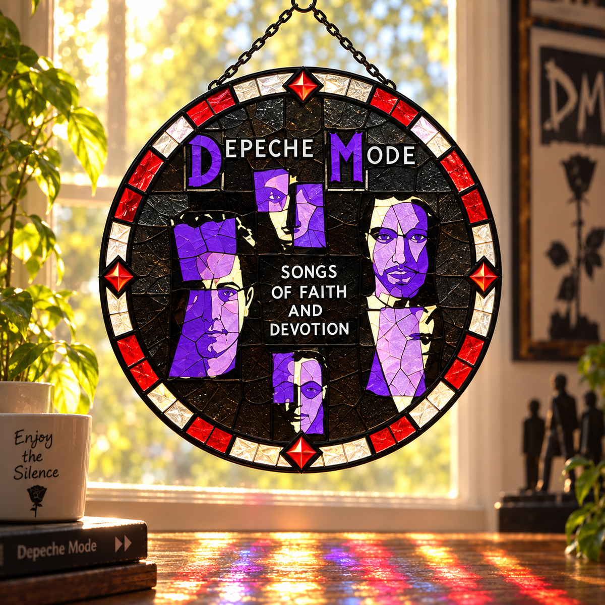 Depeche Mode Suncatcher, 9 Album Stained Glass Window Hanging, Violator Ultra Music for the Masses Gothic Synth Pop Gift