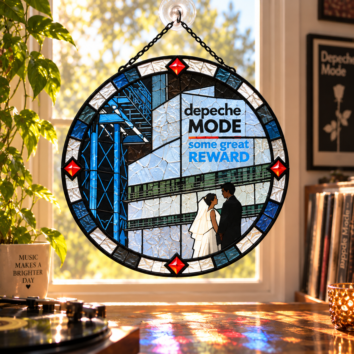Depeche Mode Suncatcher, 9 Album Stained Glass Window Hanging, Violator Ultra Music for the Masses Gothic Synth Pop Gift