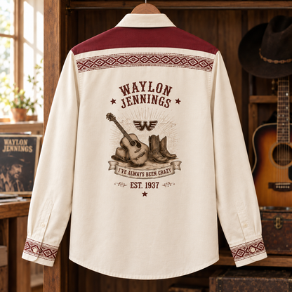 Waylon Jennings Long Sleeve Shirt – Outlaw Country Western Button Up, Vintage Cowboy Guitar Shirt, Texas Country Music Fan Gift