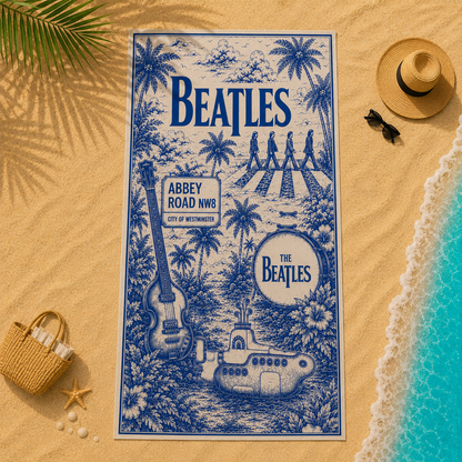The Beatles Beach Towel – Vintage Tropical Abbey Road & Yellow Submarine Design for Classic Rock Fans