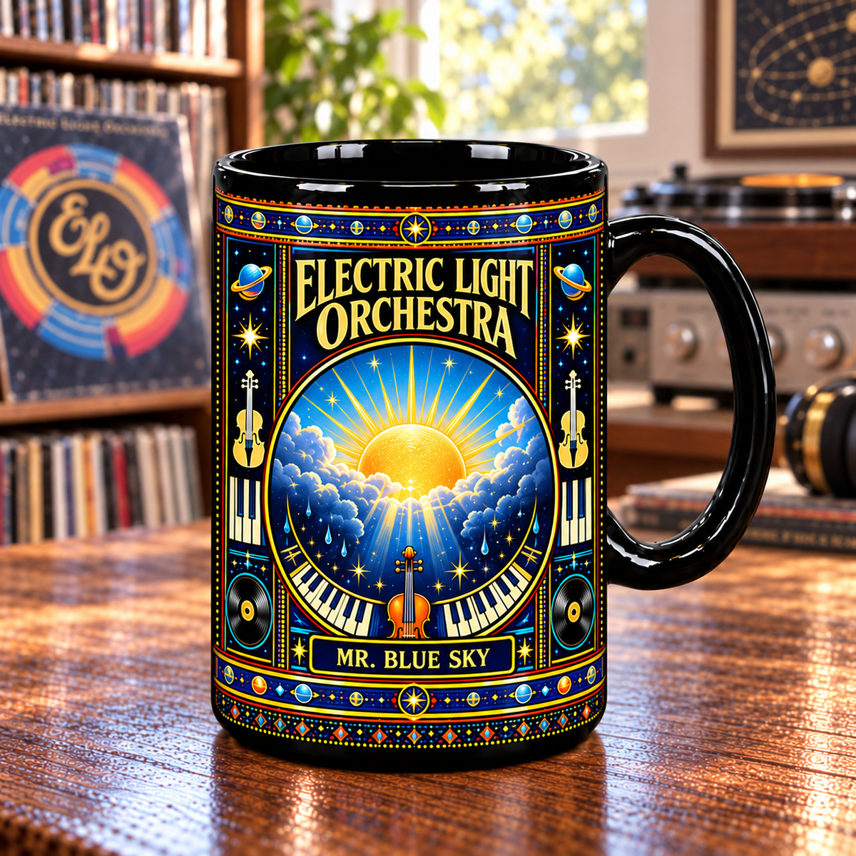 Electric Light Orchestra Mug, Out of the Blue Mr. Blue Sky Ceramic Coffee Mug, ELO Classic Rock Music Gift