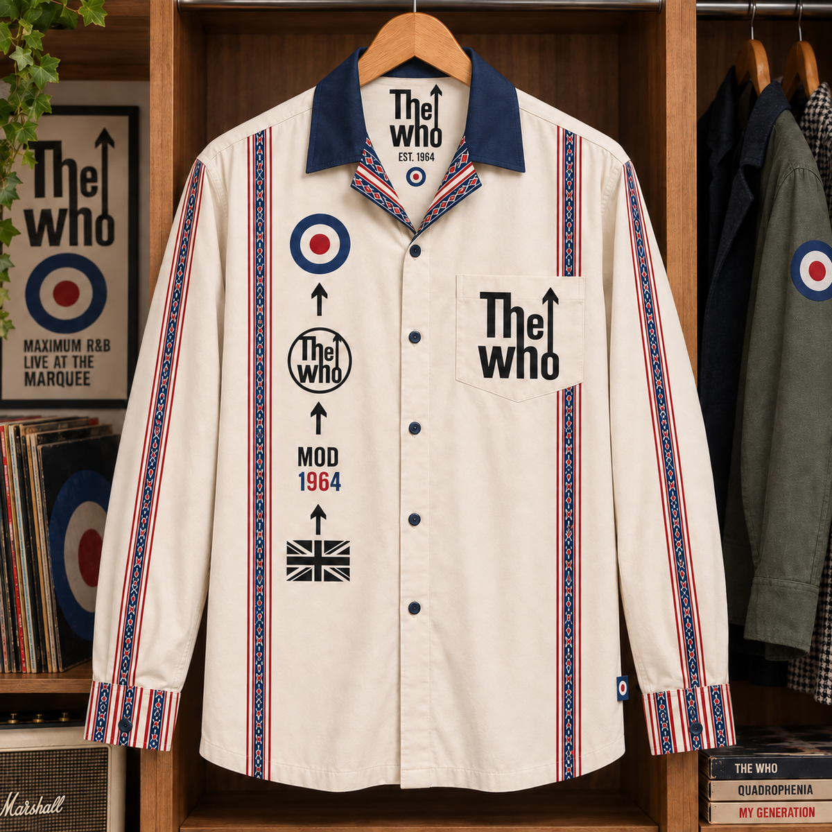 The Who Long Sleeve Shirt – Mod 1964 Target Logo Button Up, British Invasion Classic Rock Shirt, Retro UK Music Fan Gift
