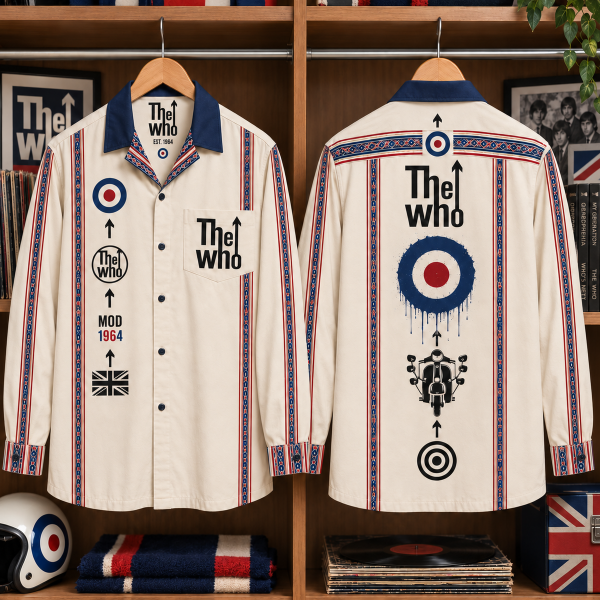 The Who Long Sleeve Shirt – Mod 1964 Target Logo Button Up, British Invasion Classic Rock Shirt, Retro UK Music Fan Gift