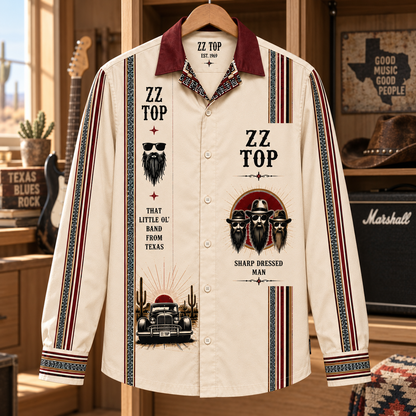 ZZ Top Long Sleeve Shirt – Sharp Dressed Man Vintage Button Up, Texas Blues Rock Hot Rod Shirt, Classic Rock Fan Gift