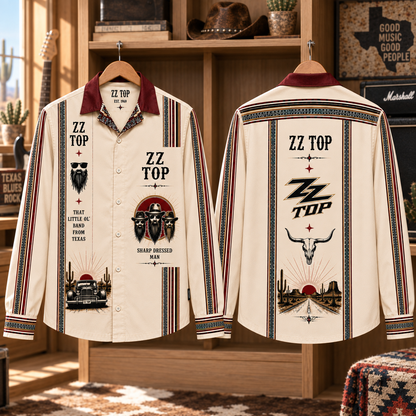 ZZ Top Long Sleeve Shirt – Sharp Dressed Man Vintage Button Up, Texas Blues Rock Hot Rod Shirt, Classic Rock Fan Gift