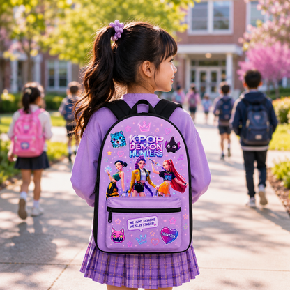 KPop Demon Hunters Kids Backpack – Cute Anime School Backpack for Girls, Kawaii Bookbag, K-Pop Fan Gift, Lightweight Travel Backpack