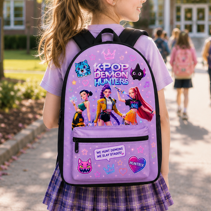 KPop Demon Hunters Kids Backpack – Cute Anime School Backpack for Girls, Kawaii Bookbag, K-Pop Fan Gift, Lightweight Travel Backpack