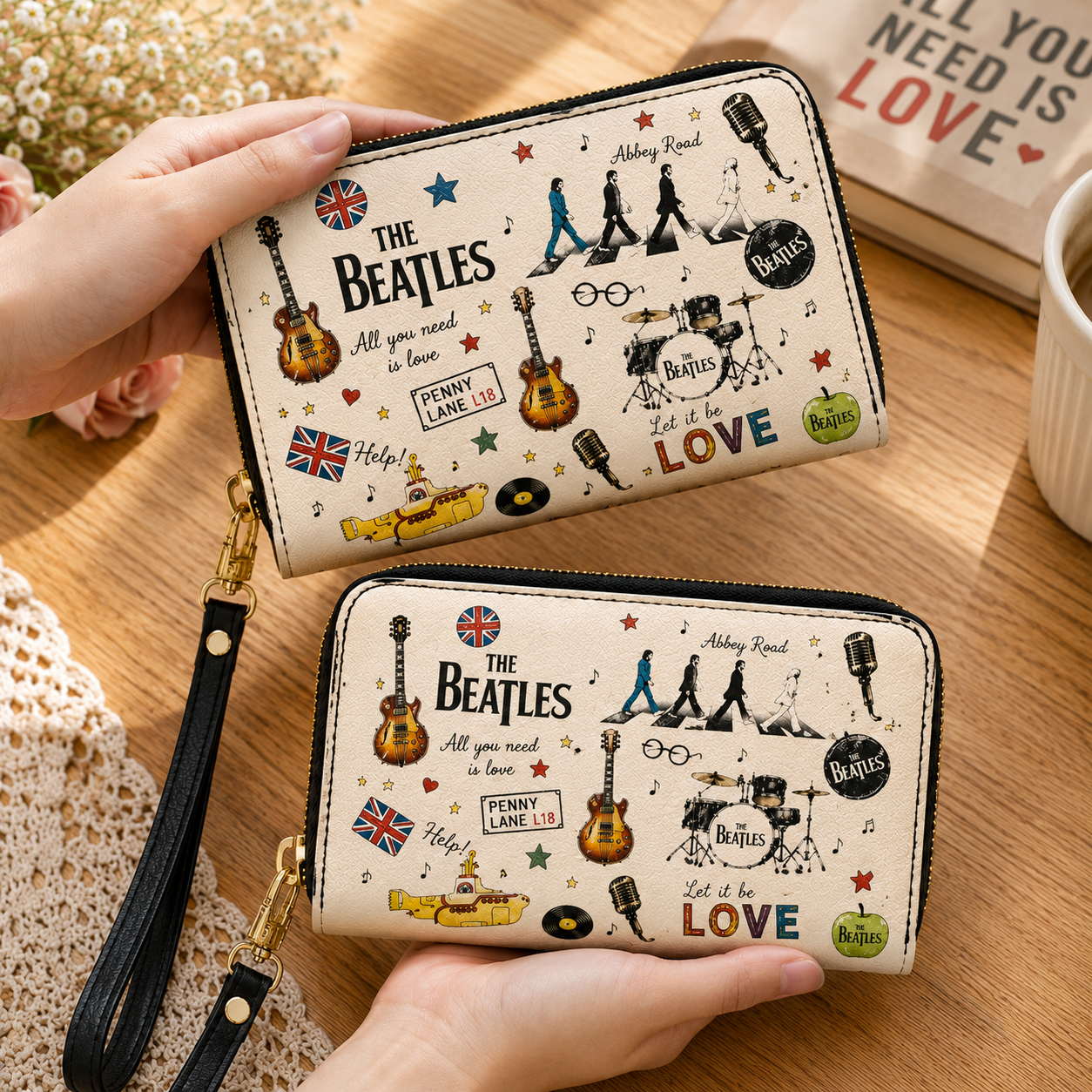 The Beatles Sketch Icon Handbag, Tote Bag and Wallet Set, Abbey Road Classic Rock Accessories, Music Lover Gift
