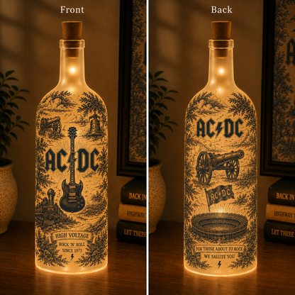 AC/DC Bottle Lamp – Handmade LED Glass Bottle Lamp, Vintage AC/DC Rock Band Night Light Gift for Classic Rock Fans