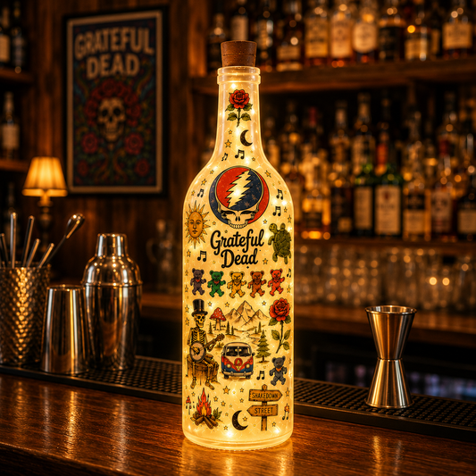 Grateful Dead Bottle Lamp – Touch of Grey & Dancing Bears Light, Psychedelic Rock Decor Gift for Deadheads