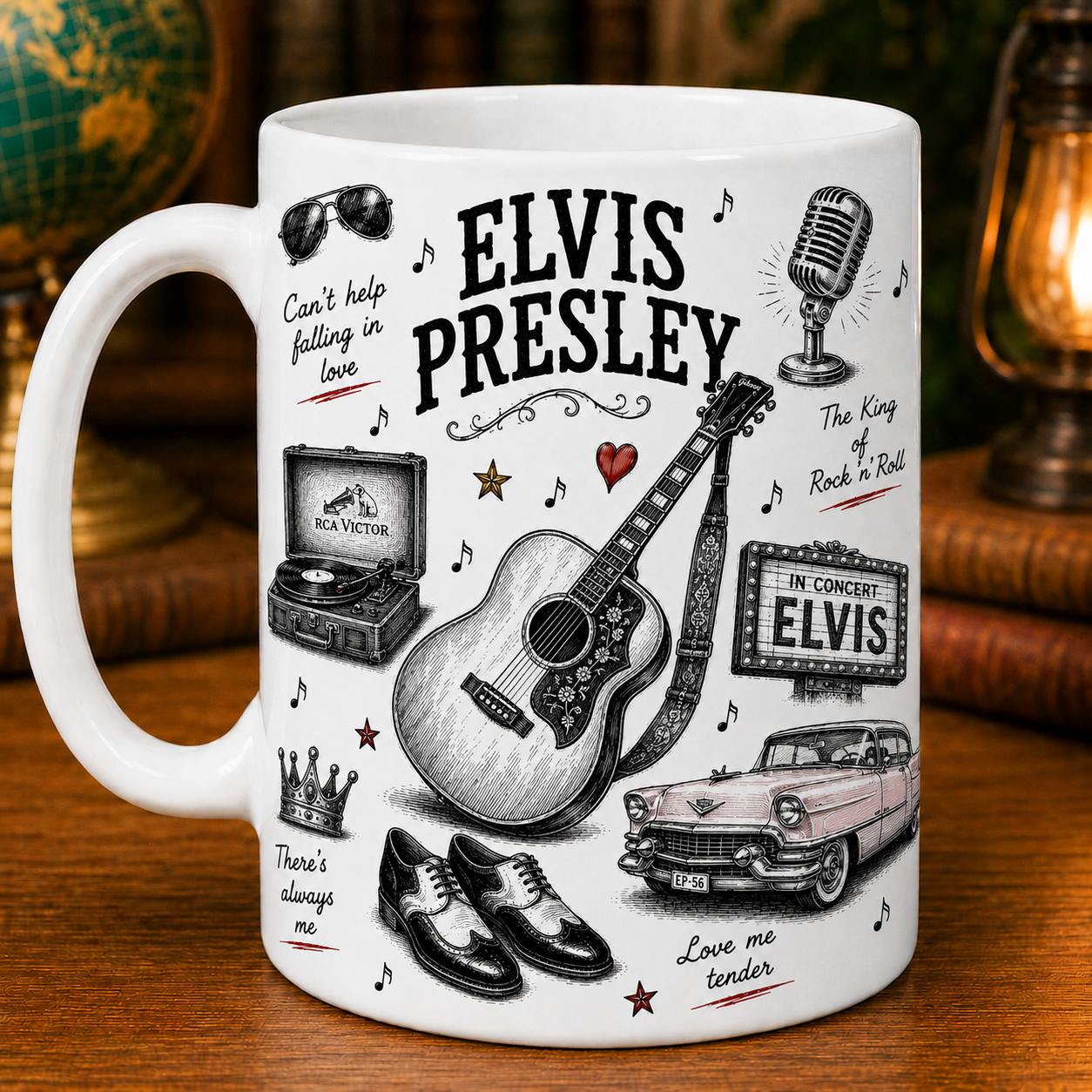 Elvis Presley Sketch Coffee Mug - Vintage Rock 'n' Roll Ceramic Mug - The King of Rock and Roll Gift for Elvis Fans