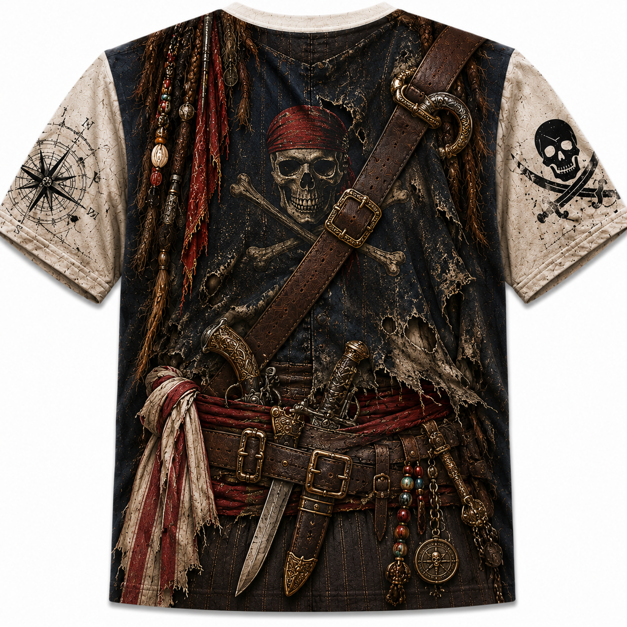 Pirate Captain 3D All Over Print T-Shirt – Funny Jack Sparrow Inspired Costume Shirt, Pirate Cosplay Graphic Tee for Men, Halloween Cruise Vacation Gift