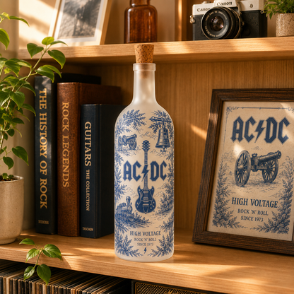 AC/DC Bottle Lamp – Handmade LED Glass Bottle Lamp, Vintage AC/DC Rock Band Night Light Gift for Classic Rock Fans