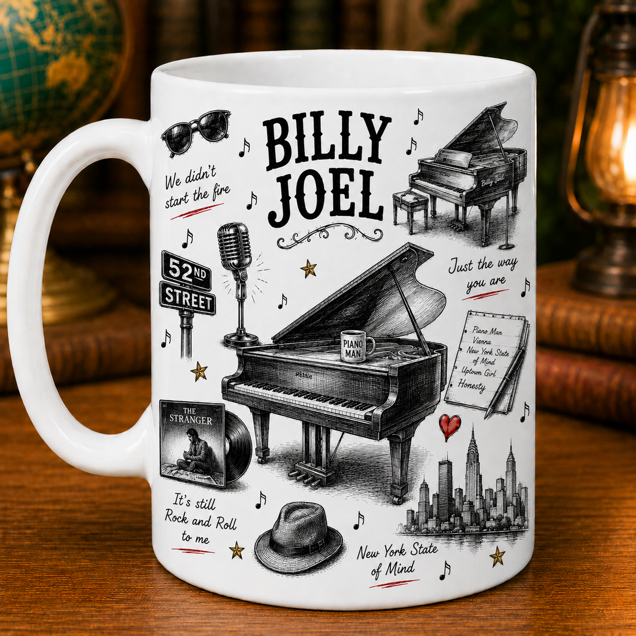 Billy Joel Sketch Coffee Mug - Piano Man Ceramic Mug - Vintage Billy Joel Fan Gift - New York State of Mind Coffee Cup