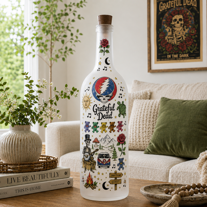Grateful Dead Bottle Lamp – Touch of Grey & Dancing Bears Light, Psychedelic Rock Decor Gift for Deadheads