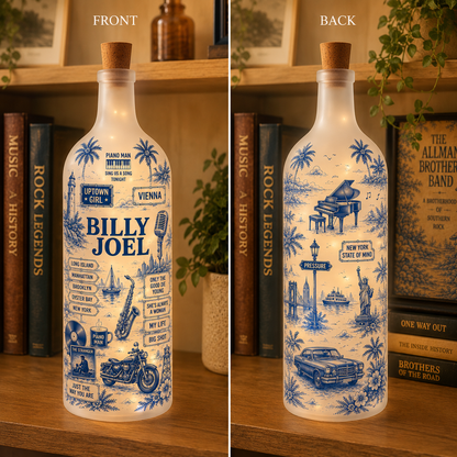 Billy Joel Bottle Lamp – Handmade LED Glass Bottle Lamp, Vintage Billy Joel Music Night Light, Piano Man Gift for Classic Rock Fans