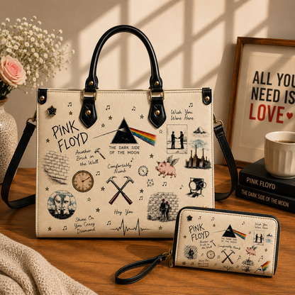 Pink Floyd Sketch Icon Handbag, Tote Bag and Wallet Set, Dark Side of the Moon Classic Rock Accessories, Pink Floyd Fan Gift