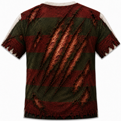 Freddy Krueger 3D All Over Print T-Shirt – Horror Movie Inspired Costume Shirt, Nightmare Slasher Graphic Tee, Halloween Cosplay Gift for Men & Women