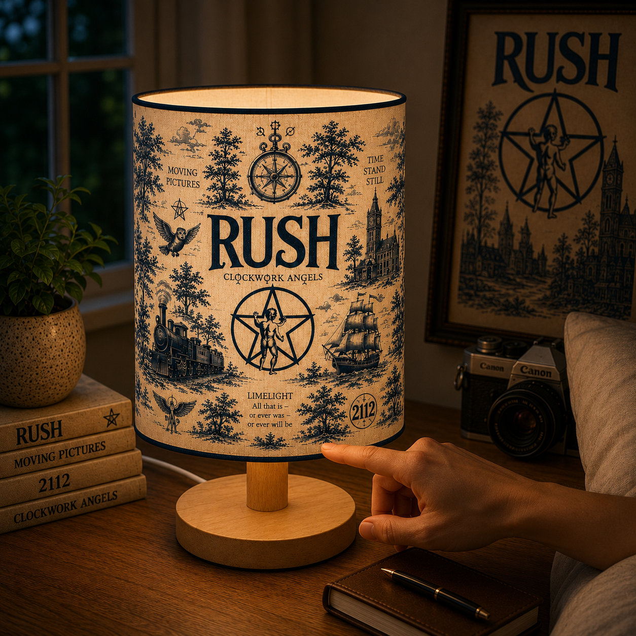 Rush Fabric Table Lamp – Music Room Decor Wooden Bedside Lamp Gift