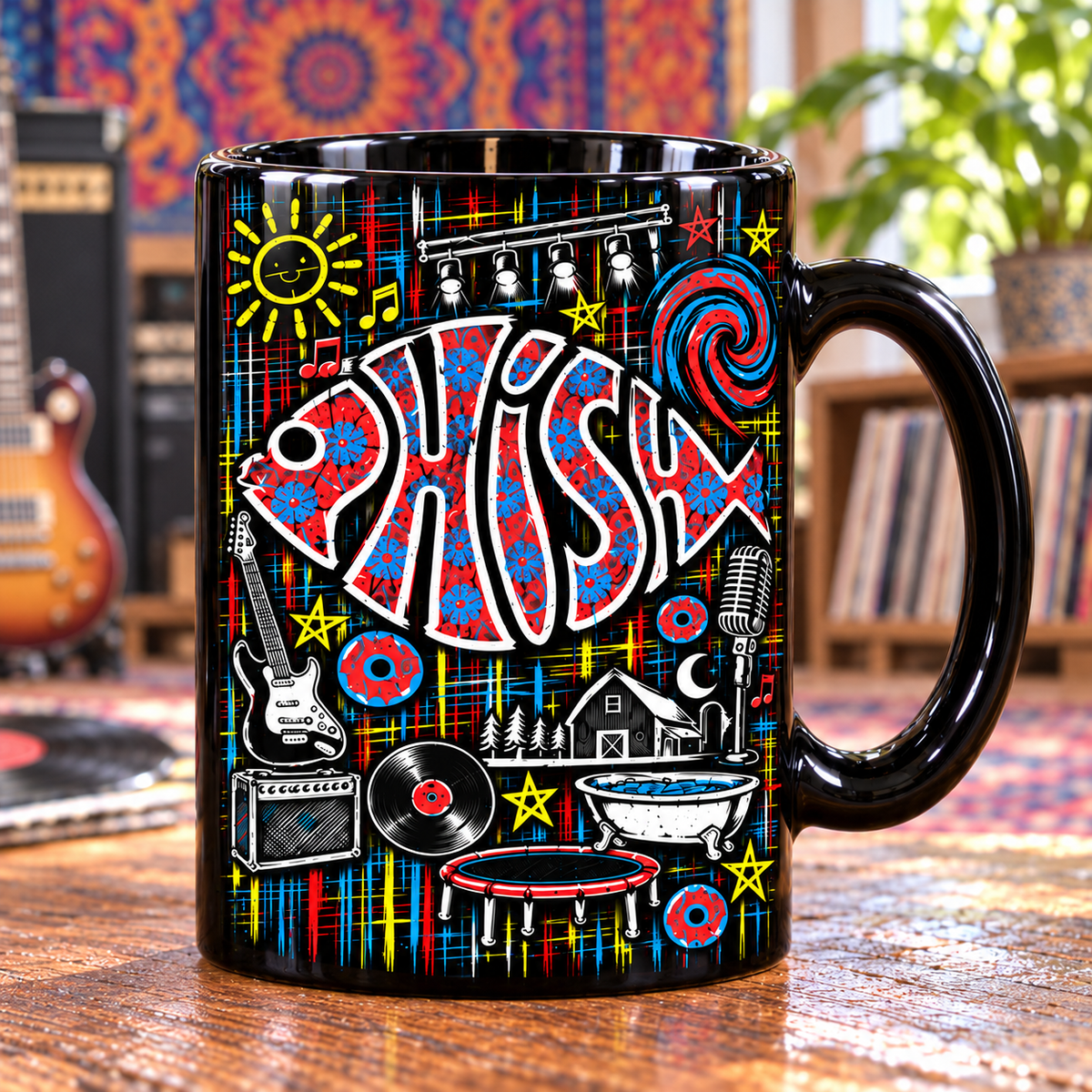 Phish Graffiti Mug, Bouncing Around the Room You Enjoy Myself Coffee Cup, Psychedelic Jam Band Street Art Gift