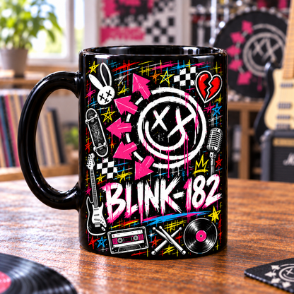 Blink-182 Graffiti Mug, All the Small Things I Miss You Coffee Cup, Pop Punk Smiley Street Art Music Gift