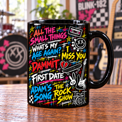 Blink-182 Graffiti Mug, All the Small Things I Miss You Coffee Cup, Pop Punk Smiley Street Art Music Gift