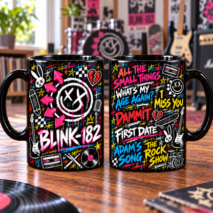 Blink-182 Graffiti Mug, All the Small Things I Miss You Coffee Cup, Pop Punk Smiley Street Art Music Gift