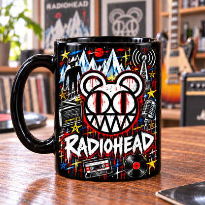 Radiohead Graffiti Mug, Creep Karma Police No Surprises Coffee Cup, Alternative Rock Street Art Music Gift