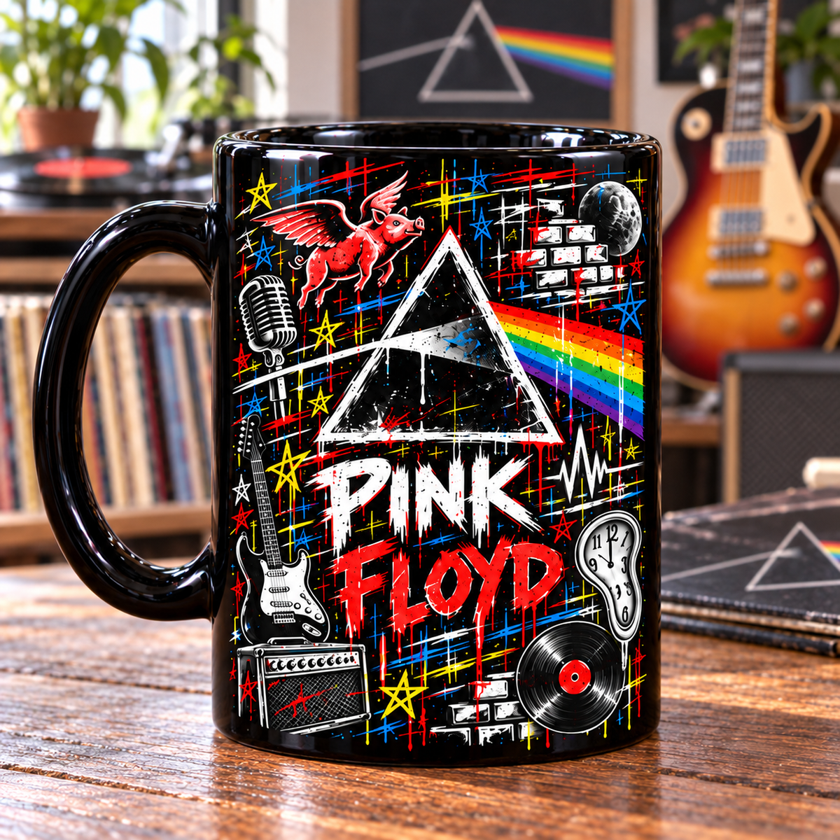 Pink Floyd Graffiti Mug, Comfortably Numb Wish You Were Here Coffee Cup, Dark Side of the Moon Rock Music Gift
