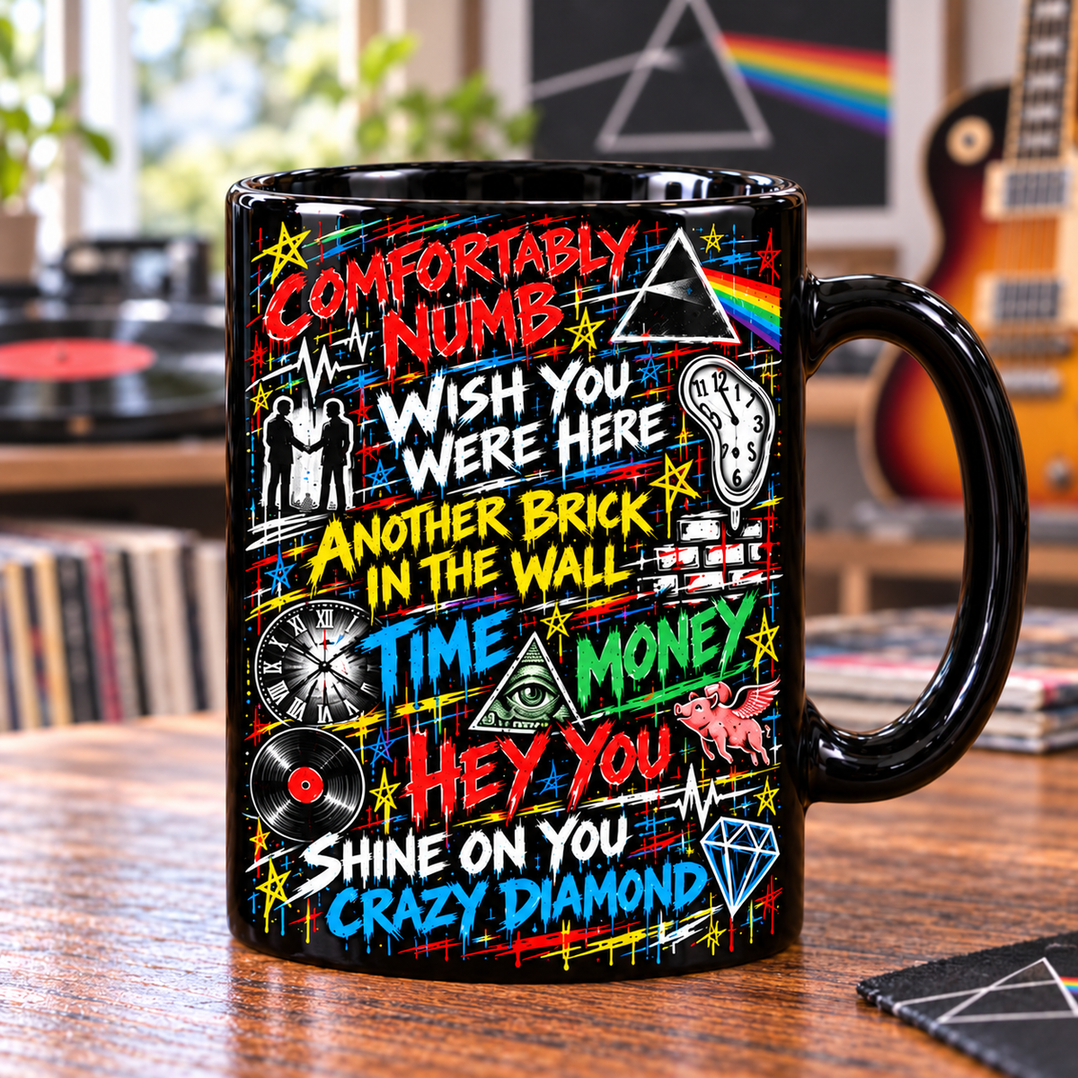 Pink Floyd Graffiti Mug, Comfortably Numb Wish You Were Here Coffee Cup, Dark Side of the Moon Rock Music Gift