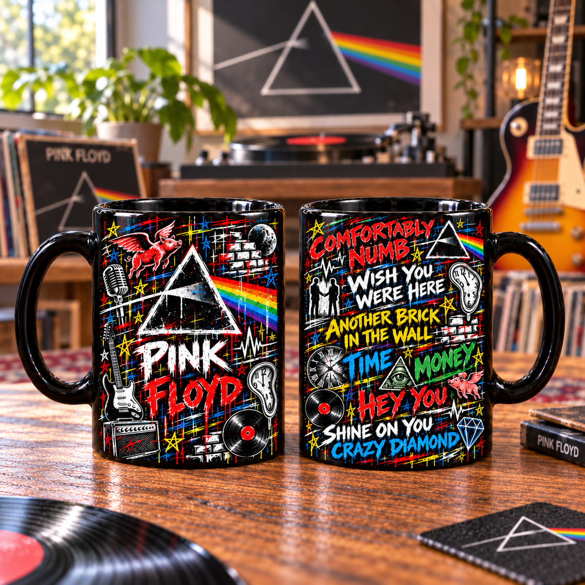 Pink Floyd Graffiti Mug, Comfortably Numb Wish You Were Here Coffee Cup, Dark Side of the Moon Rock Music Gift