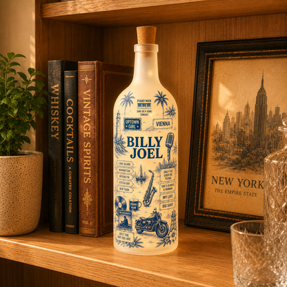 Billy Joel Bottle Lamp – Handmade LED Glass Bottle Lamp, Vintage Billy Joel Music Night Light, Piano Man Gift for Classic Rock Fans