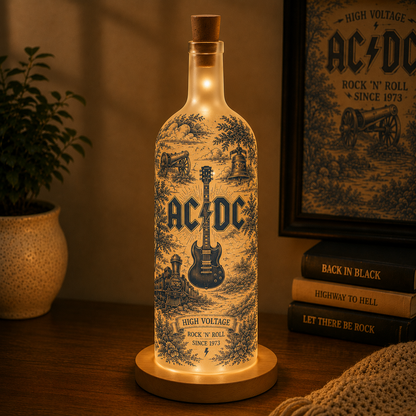 AC/DC Bottle Lamp – Handmade LED Glass Bottle Lamp, Vintage AC/DC Rock Band Night Light Gift for Classic Rock Fans