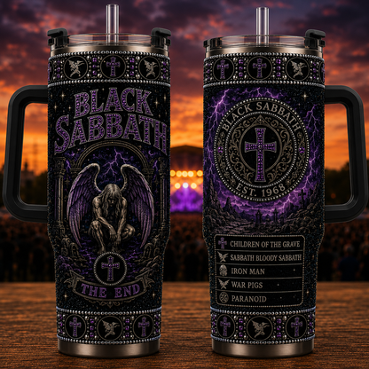 Black Sabbath 40oz Rhinestone Insulated Tumbler with Handle - Rock Band Stainless Steel Travel Mug with Straw and Lid