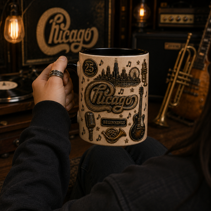 Chicago Band 25 Original Members Mug – Classic Rock Coffee Cup, Beginnings Music Gift for Chicago Fans