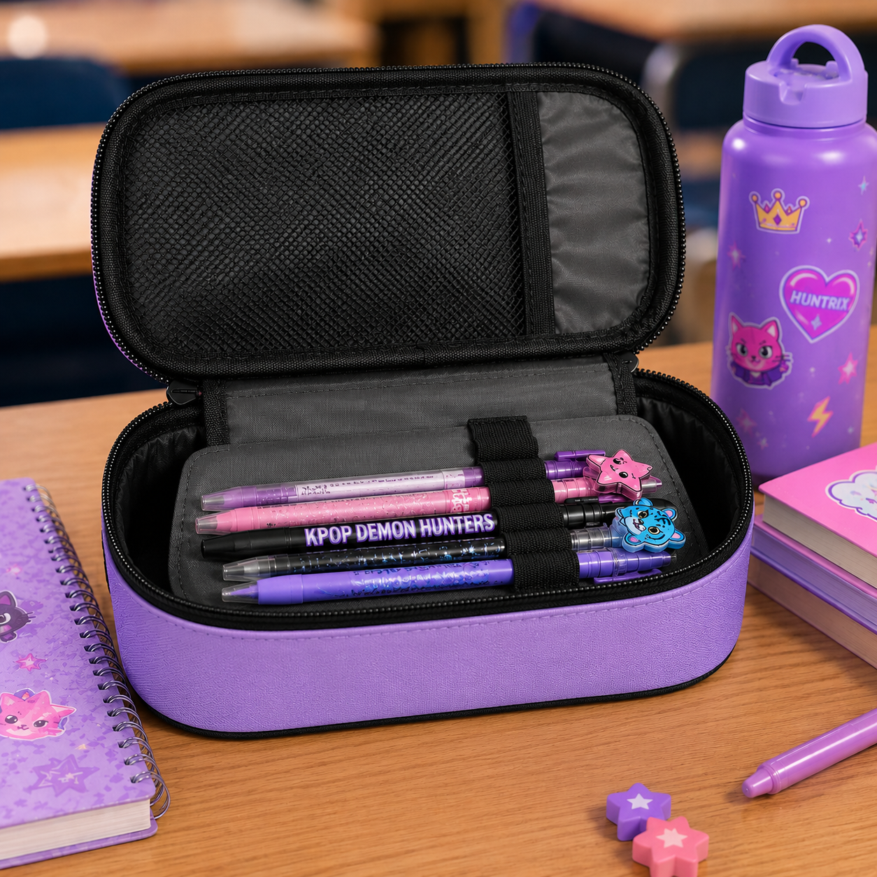 KPop Demon Hunters Pencil Case – Cute Anime School Pencil Pouch, Kawaii Zipper Pen Bag, Cosmetic & Stationery Organizer, K-Pop Fan Gift
