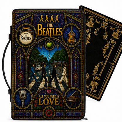 The Beatles Stained Glass Bible Cover - Abbey Road All You Need Is Love Leather Zippered Book Cover