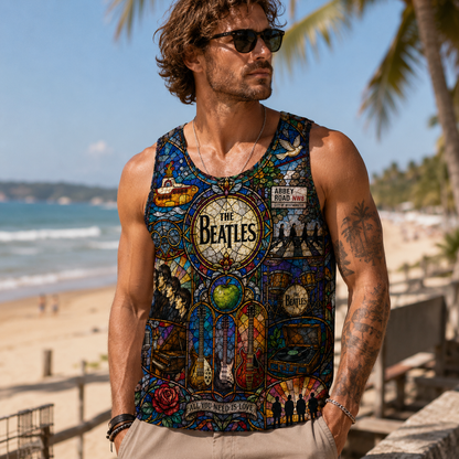 The Beatles Stained Glass Tank Top - All You Need Is Love Abbey Road Summer Beach Sleeveless Shirt