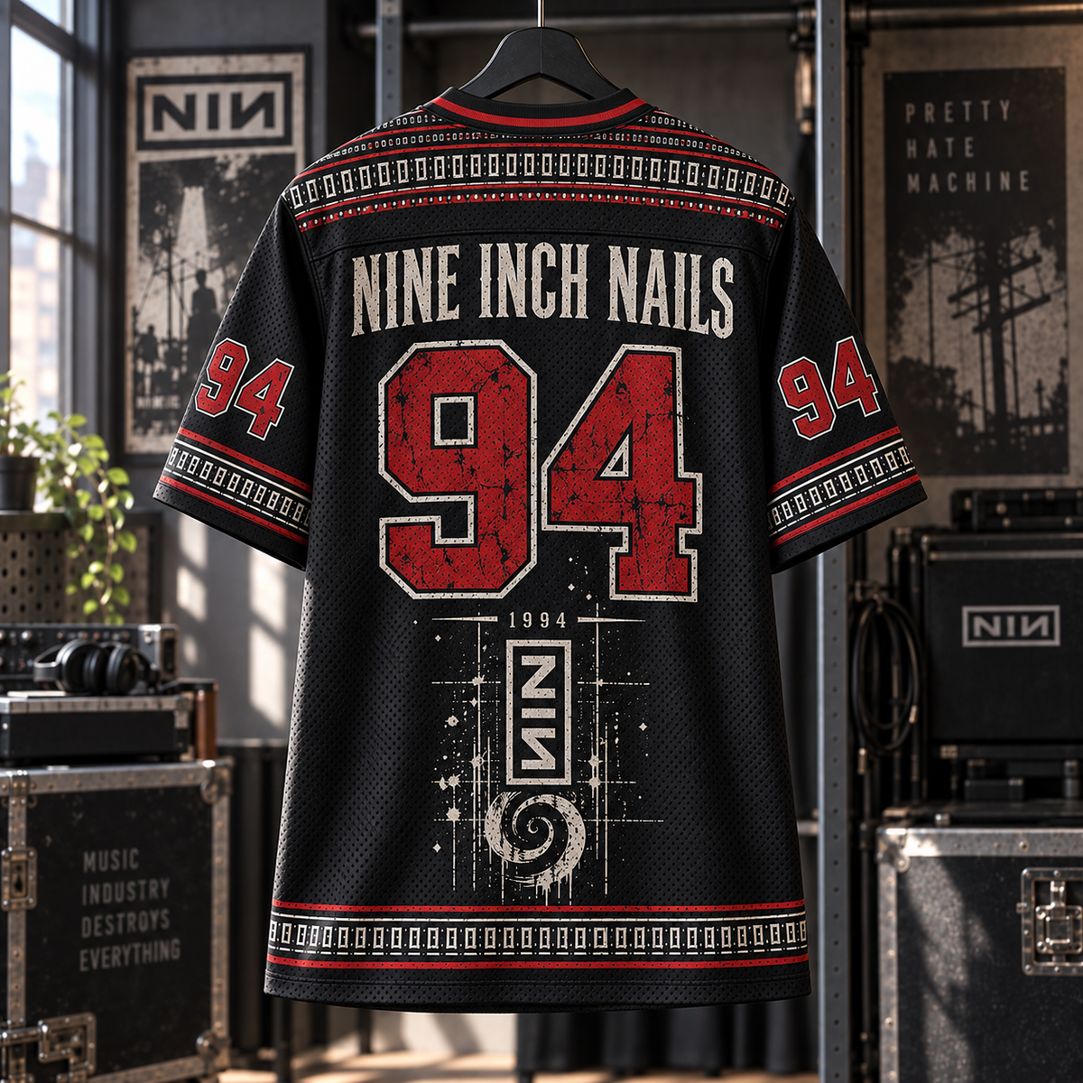 Nine Inch Nails Jersey, NIN 1994 Industrial Rock Graphic Shirt, Alternative Metal Band Jersey Gift
